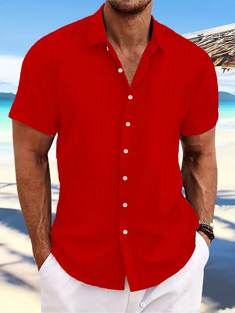 Men | Short Sleeve Shirt | Striped Pattern | Button-Down | Loose Fit | Casual Summer