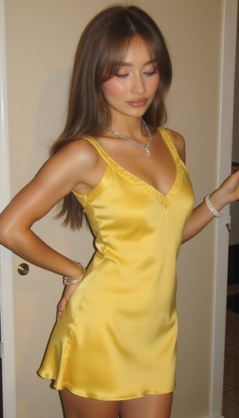 Women | Mini Dress | Satin Look | V-Neck | Party | Elegant