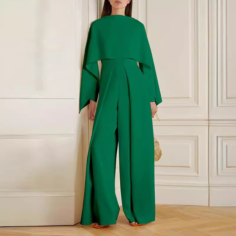 Women | Wide-Leg Jumpsuit | Elegant Cape Overlay | Empire Waist | Formal Party Outfit