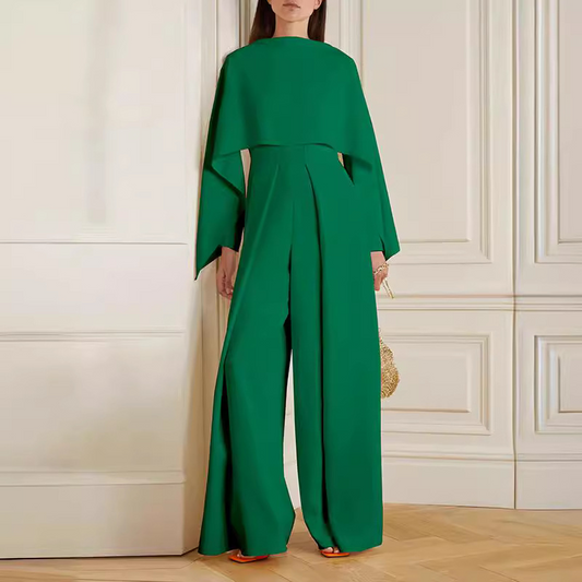 Women | Wide-Leg Jumpsuit | Elegant Cape Overlay | Empire Waist | Formal Party Outfit