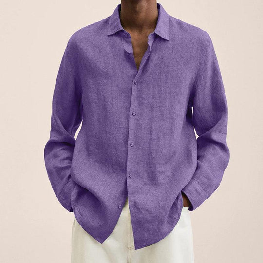 Men | Long Sleeve Shirt | Lightweight | Button-Down | Relaxed Fit | Linen-Look Style