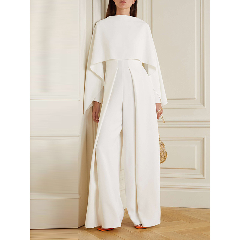 Women | Wide-Leg Jumpsuit | Elegant Cape Overlay | Empire Waist | Formal Party Outfit