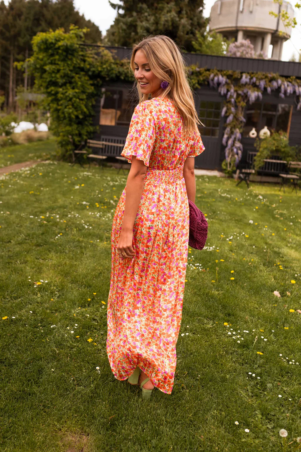 Long Women's Dress | Colorful Floral Print | Fitted Waist & Flowing Cut for Summer
