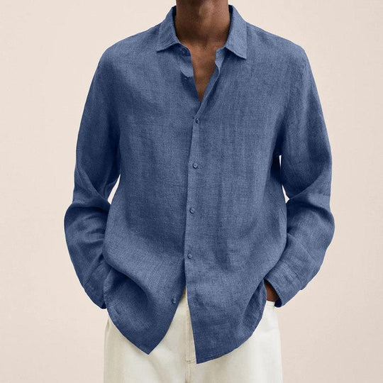 Men | Long Sleeve Shirt | Lightweight | Button-Down | Relaxed Fit | Linen-Look Style