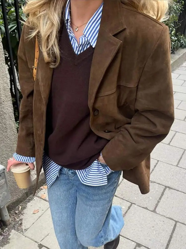 Women | Oversized Trenchcoat | Wide Lapel | Long Sleeve | Suede-Look Finish | Casual Elegant