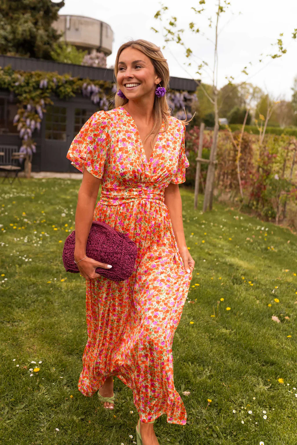 Long Women's Dress | Colorful Floral Print | Fitted Waist & Flowing Cut for Summer