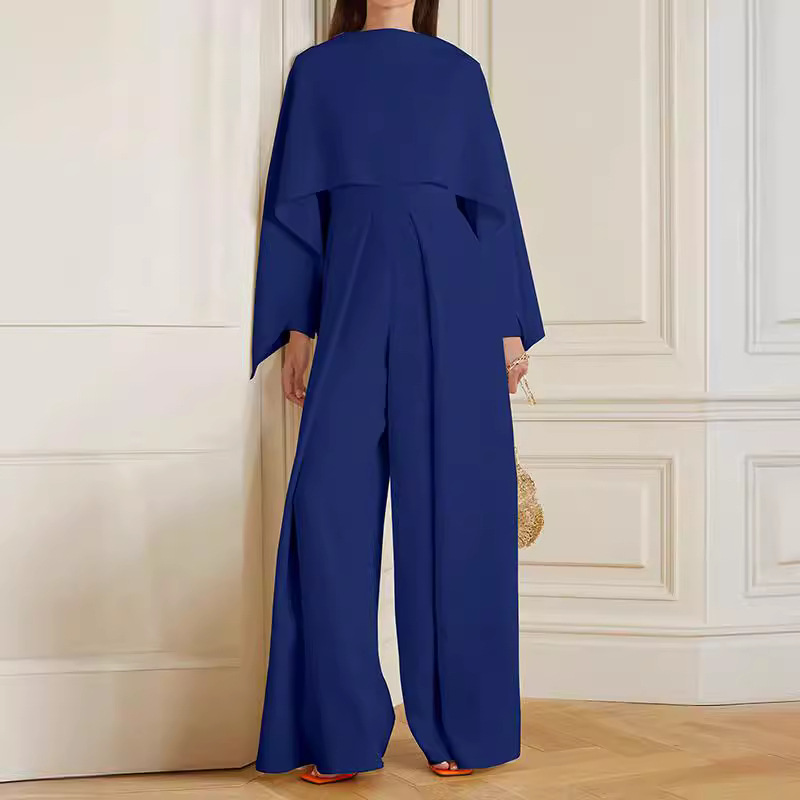 Women | Wide-Leg Jumpsuit | Elegant Cape Overlay | Empire Waist | Formal Party Outfit
