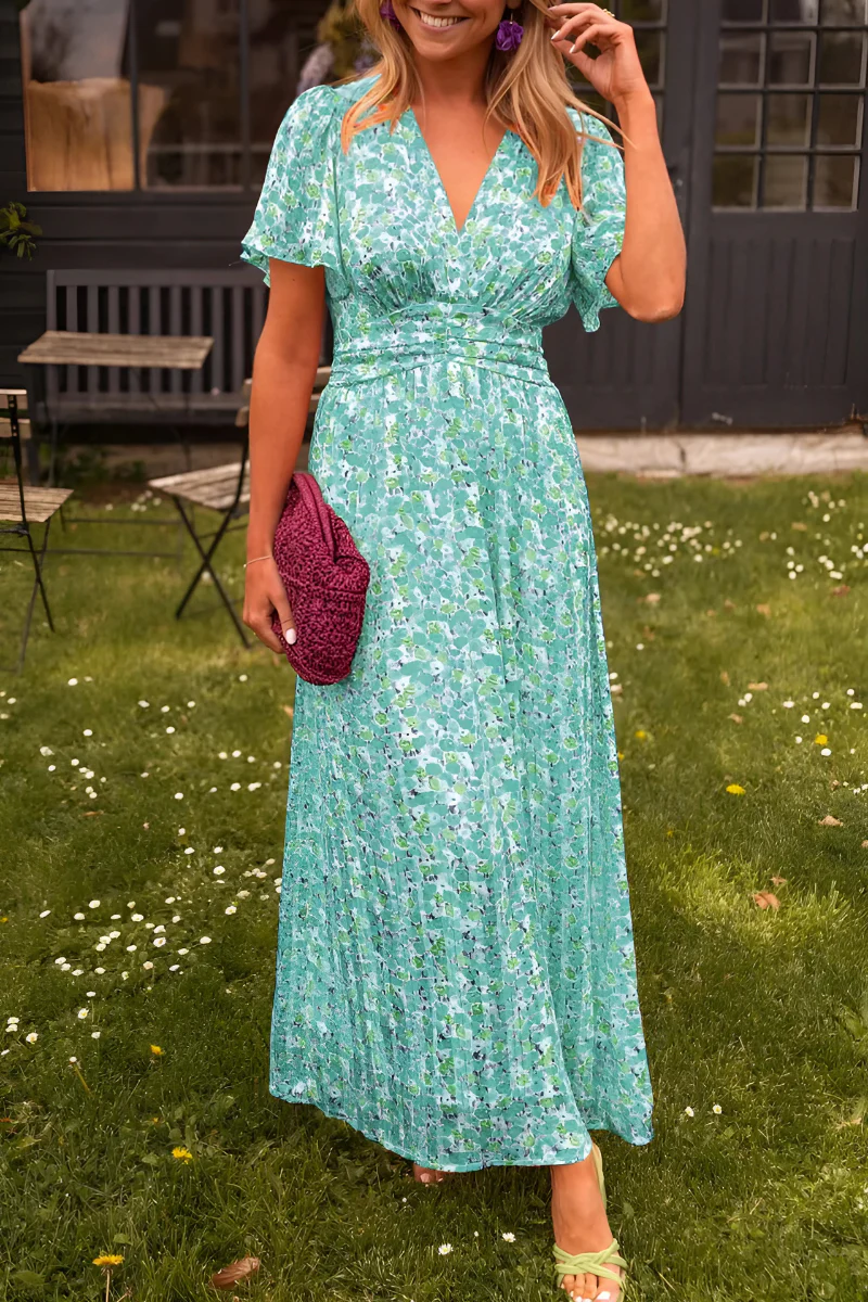 Long Women's Dress | Colorful Floral Print | Fitted Waist & Flowing Cut for Summer