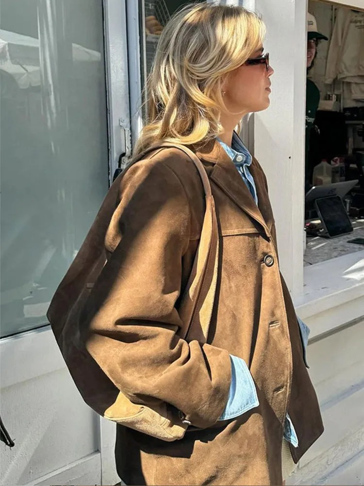 Women | Oversized Trenchcoat | Wide Lapel | Long Sleeve | Suede-Look Finish | Casual Elegant
