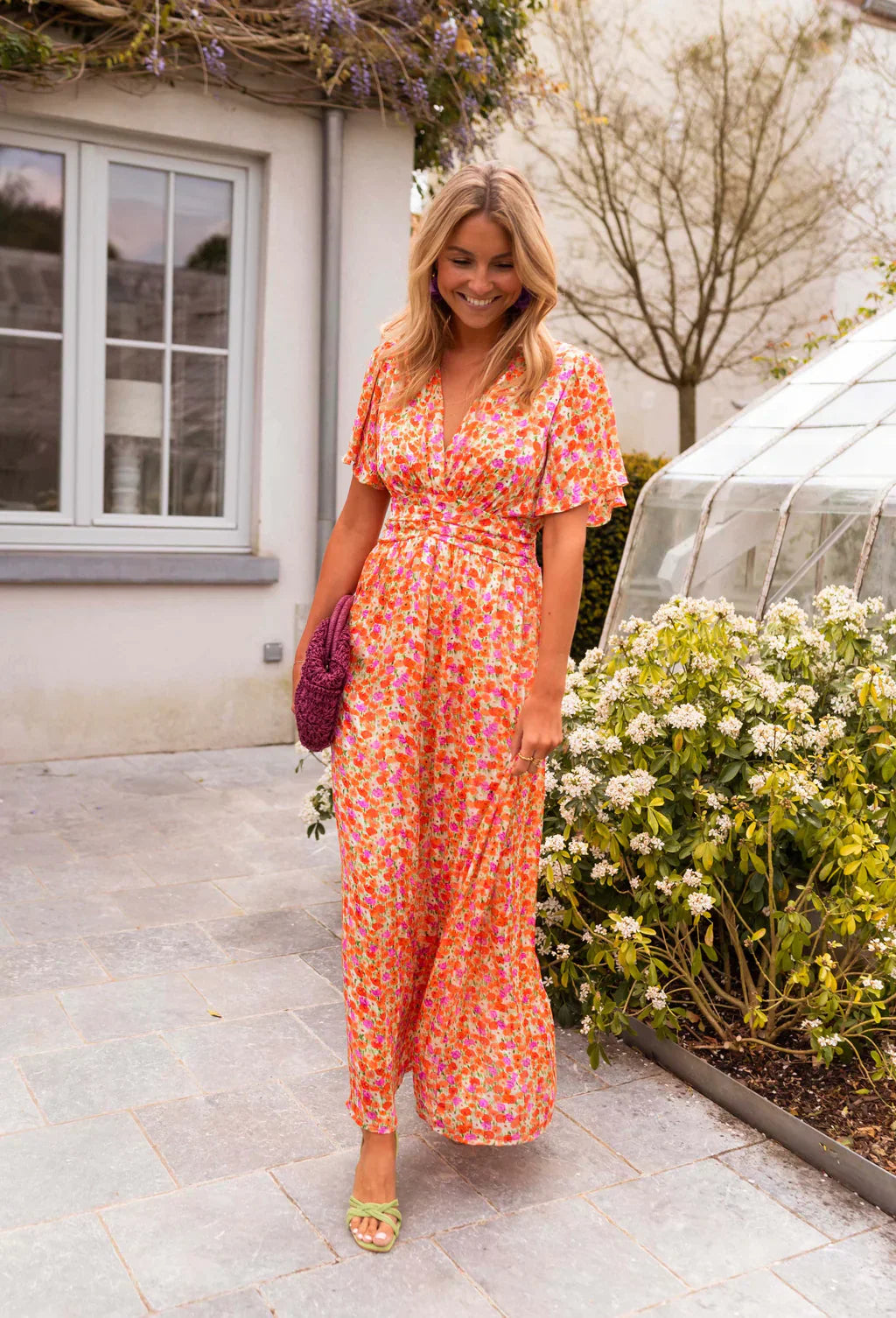 Long Women's Dress | Colorful Floral Print | Fitted Waist & Flowing Cut for Summer