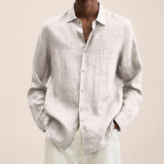 Men | Long Sleeve Shirt | Lightweight | Button-Down | Relaxed Fit | Linen-Look Style
