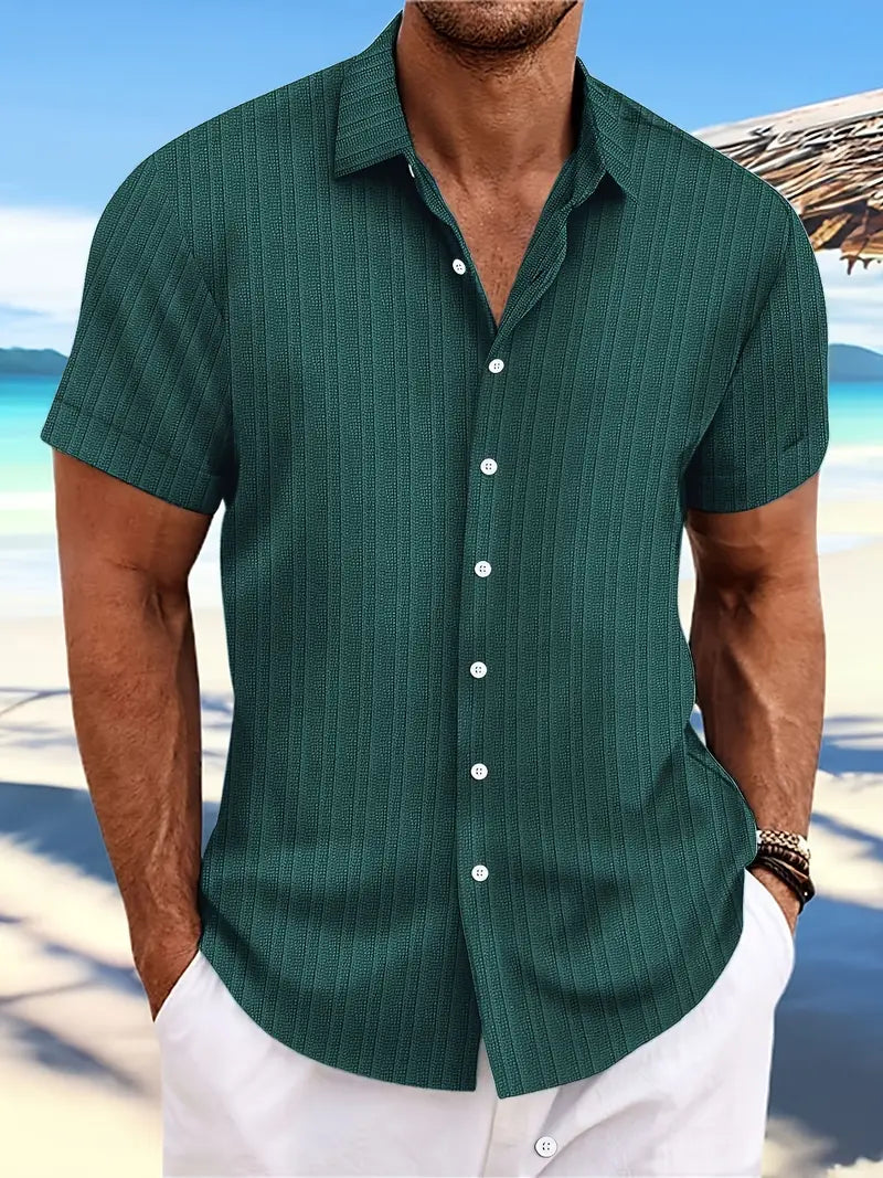 Men | Short Sleeve Shirt | Striped Pattern | Button-Down | Loose Fit | Casual Summer