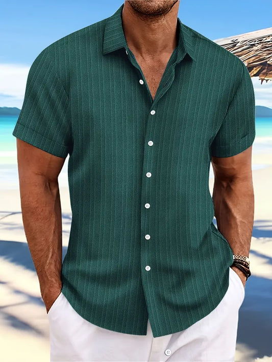 Men | Short Sleeve Shirt | Striped Pattern | Button-Down | Loose Fit | Casual Summer