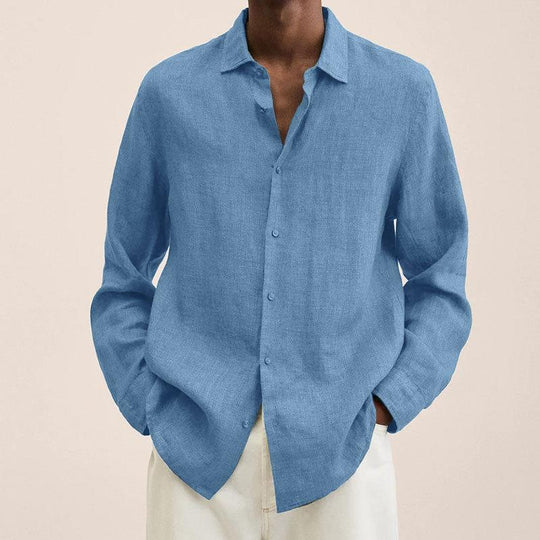 Men | Long Sleeve Shirt | Lightweight | Button-Down | Relaxed Fit | Linen-Look Style