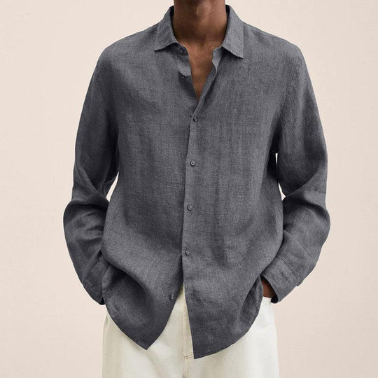 Men | Long Sleeve Shirt | Lightweight | Button-Down | Relaxed Fit | Linen-Look Style