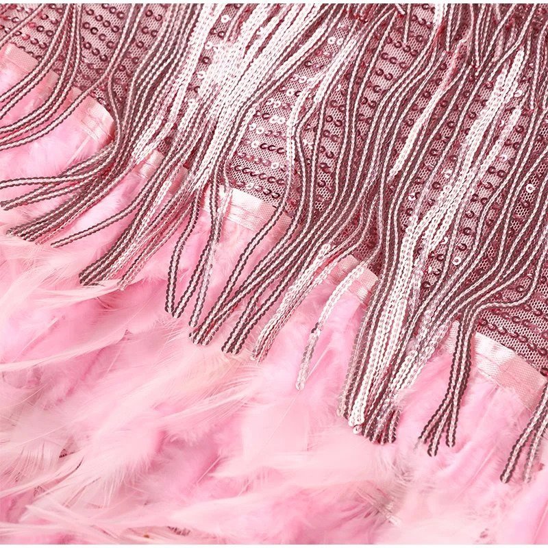 Short Dress with Feather Details for Women | Ideal for Parties and Special Events
