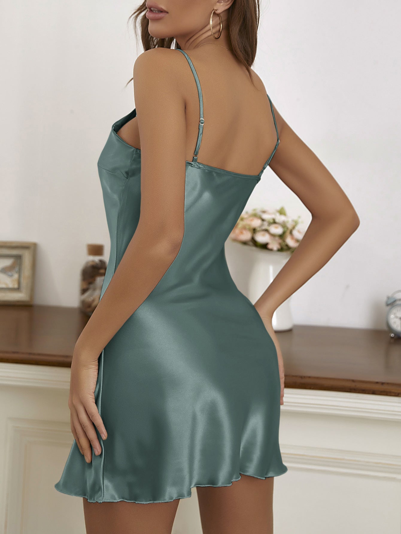 Women | Mini Dress | Satin Look | V-Neck | Party | Elegant