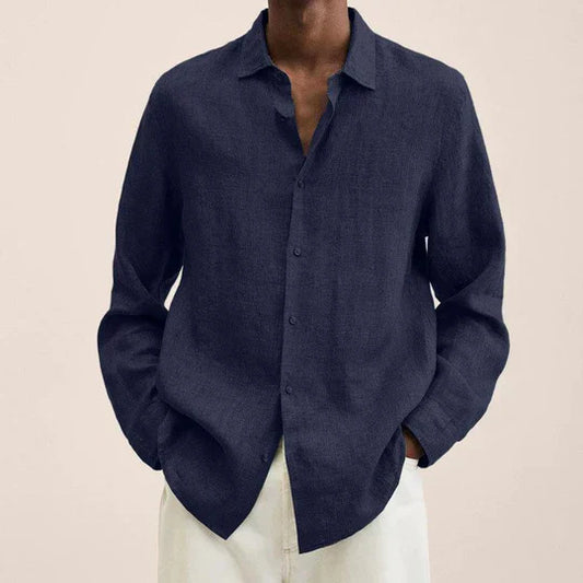 Men | Long Sleeve Shirt | Lightweight | Button-Down | Relaxed Fit | Linen-Look Style