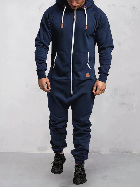 Men | Hooded Jumpsuit | Front Zipper | Long Sleeve | Elastic Cuffs | Casual Sporty Fit