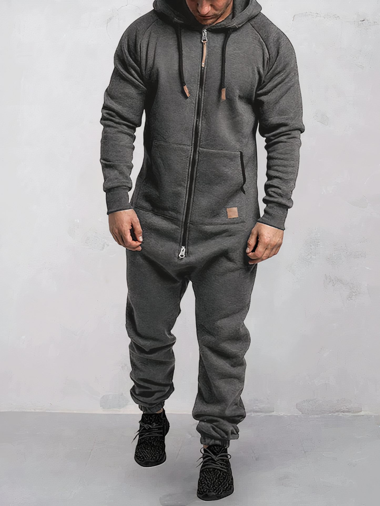 Men | Hooded Jumpsuit | Front Zipper | Long Sleeve | Elastic Cuffs | Casual Sporty Fit