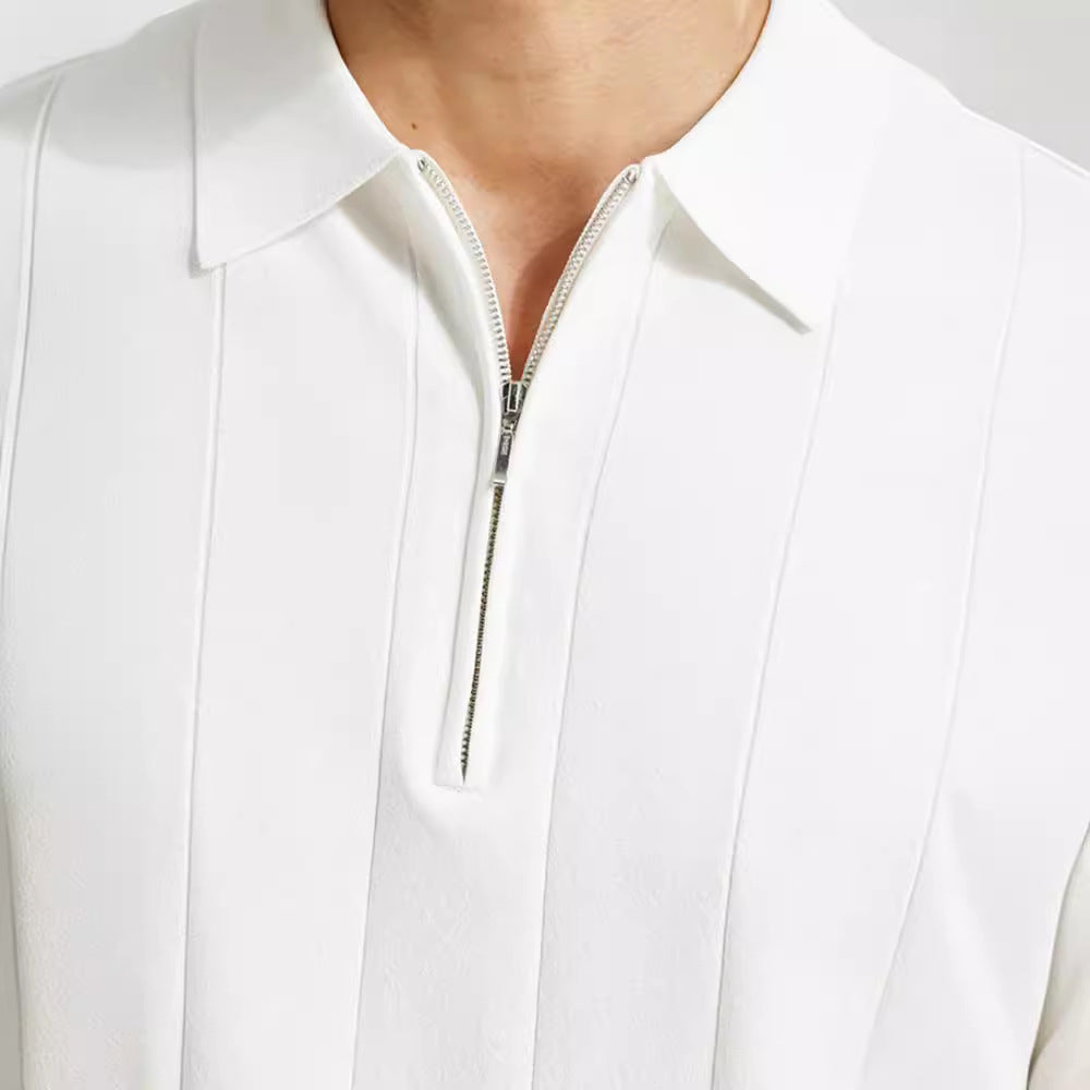 Short-Sleeve Polo with Zipper Closure and Striped Details for Men | Ideal for Everyday Wear
