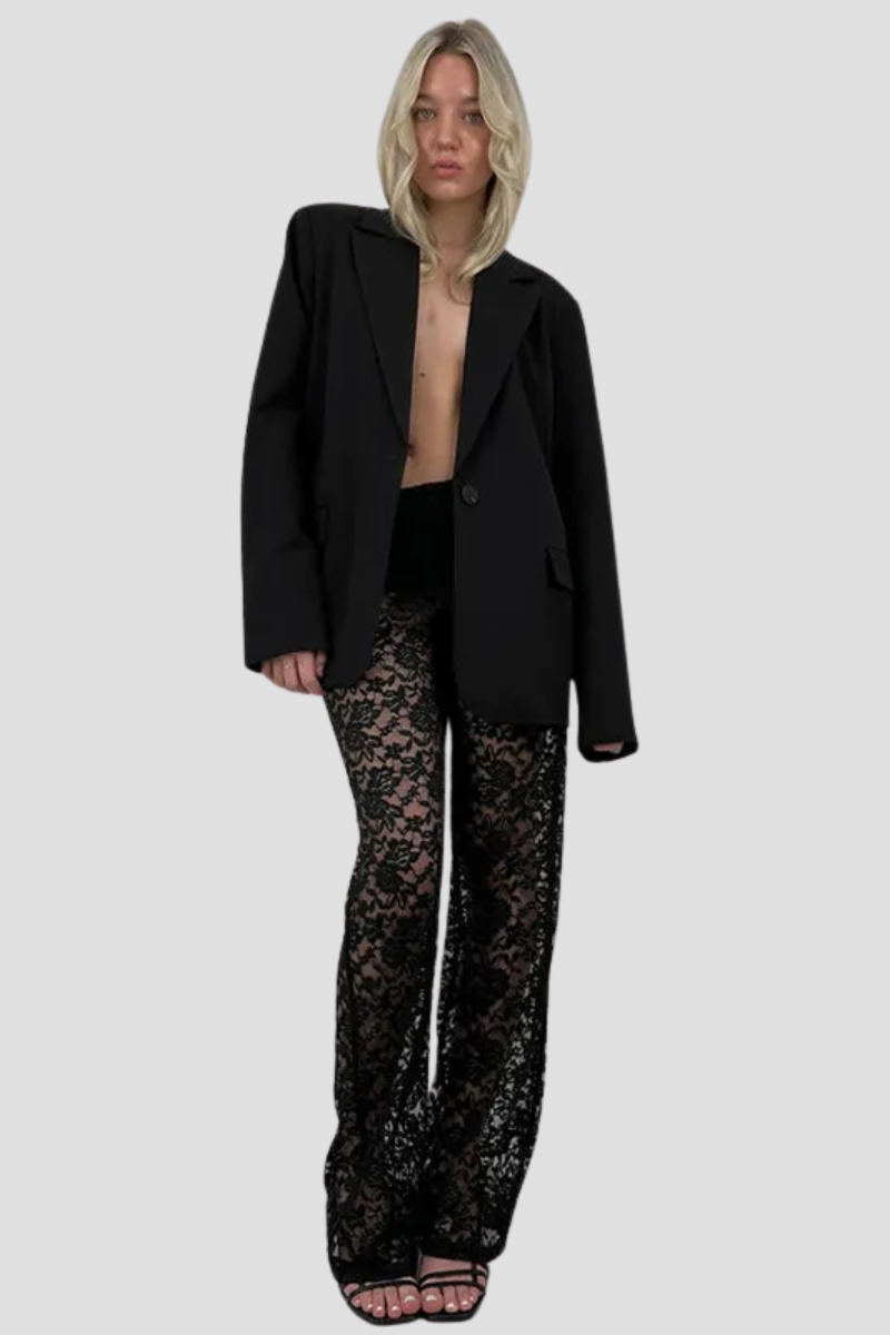 Women | Lace Pants | High Waist | Sheer Floral | Straight Leg | Party Night Out