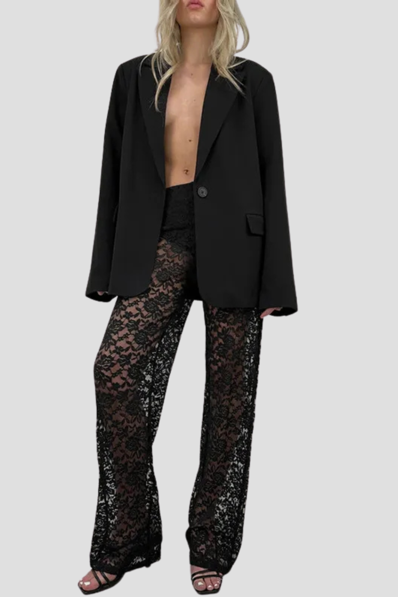 Women | Lace Pants | High Waist | Sheer Floral | Straight Leg | Party Night Out