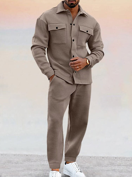 Men | Two-Piece Set | Button-Up Shirt | Elastic Waist Trousers | Regular Fit | Casual Everyday Wear