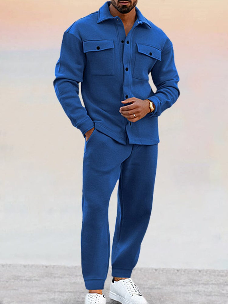 Men | Two-Piece Set | Button-Up Shirt | Elastic Waist Trousers | Regular Fit | Casual Everyday Wear