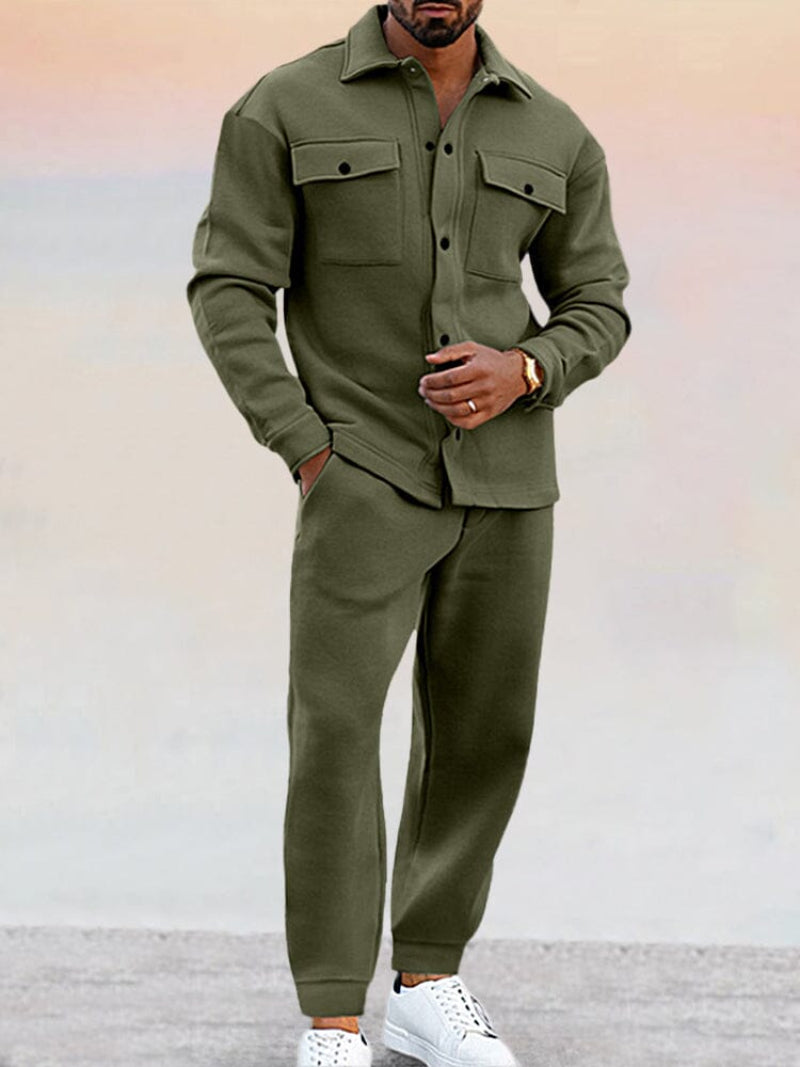 Men | Two-Piece Set | Button-Up Shirt | Elastic Waist Trousers | Regular Fit | Casual Everyday Wear