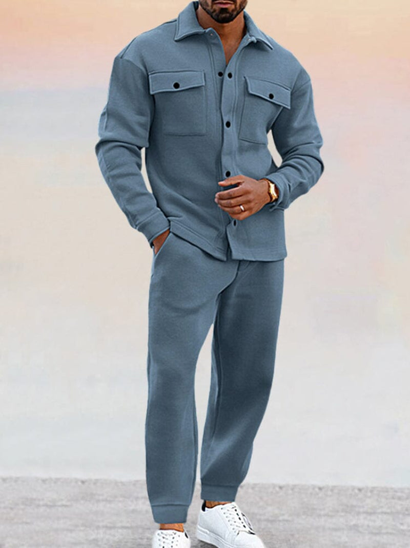 Men | Two-Piece Set | Button-Up Shirt | Elastic Waist Trousers | Regular Fit | Casual Everyday Wear