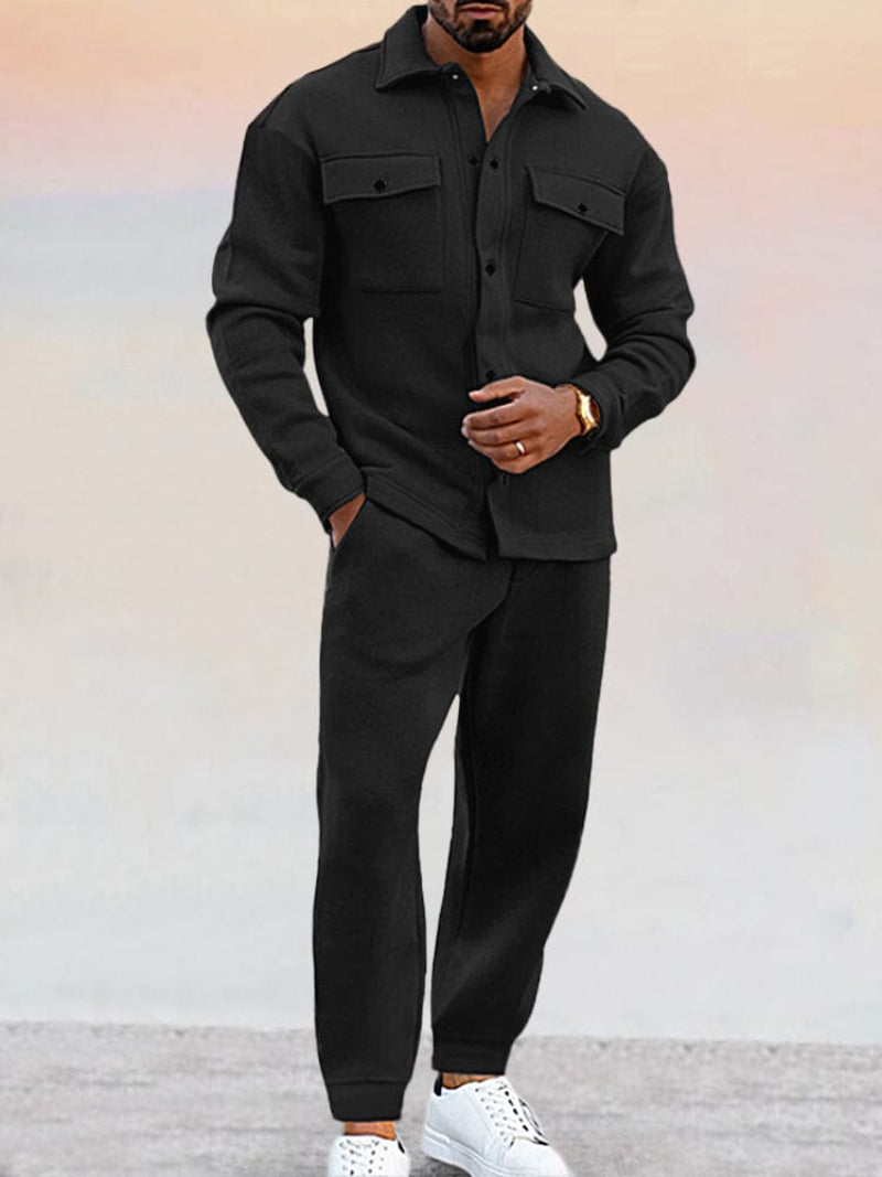 Men | Two-Piece Set | Button-Up Shirt | Elastic Waist Trousers | Regular Fit | Casual Everyday Wear