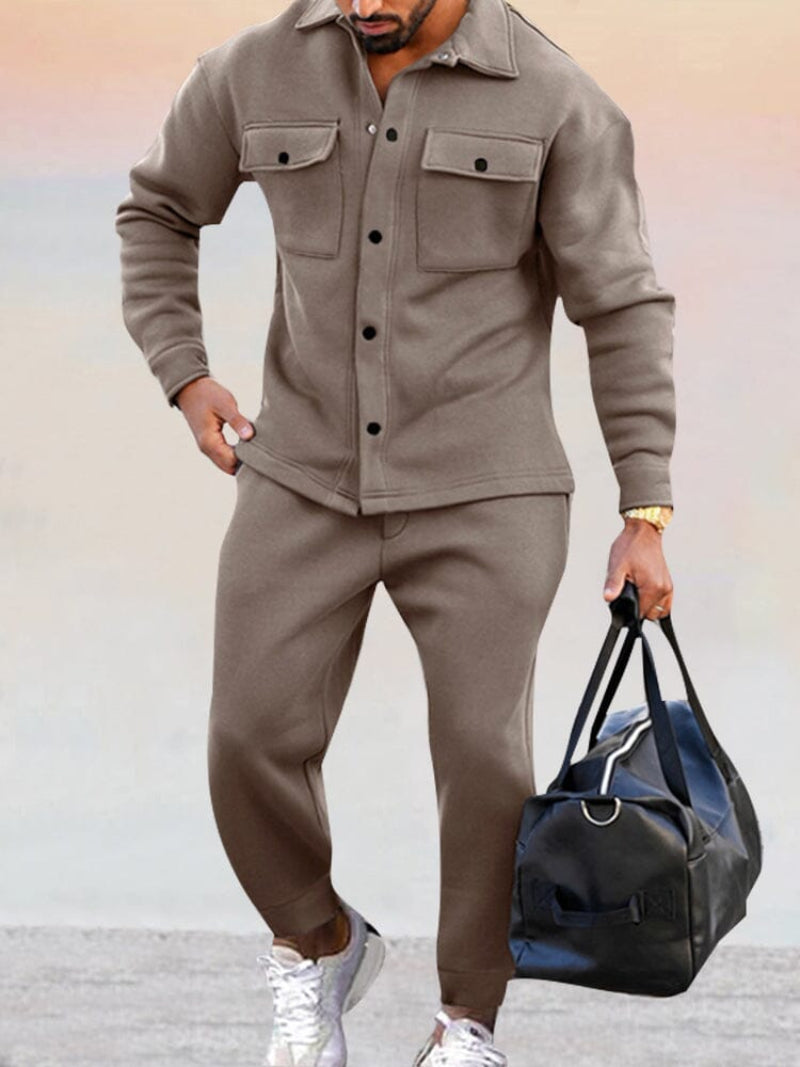 Men | Two-Piece Set | Button-Up Shirt | Elastic Waist Trousers | Regular Fit | Casual Everyday Wear