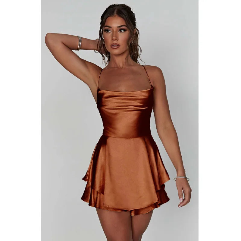 Women | Mini Dress | Open Back | Ruffled Hem | Cowl Neck | Party Elegant