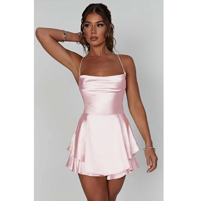 Women | Mini Dress | Open Back | Ruffled Hem | Cowl Neck | Party Elegant