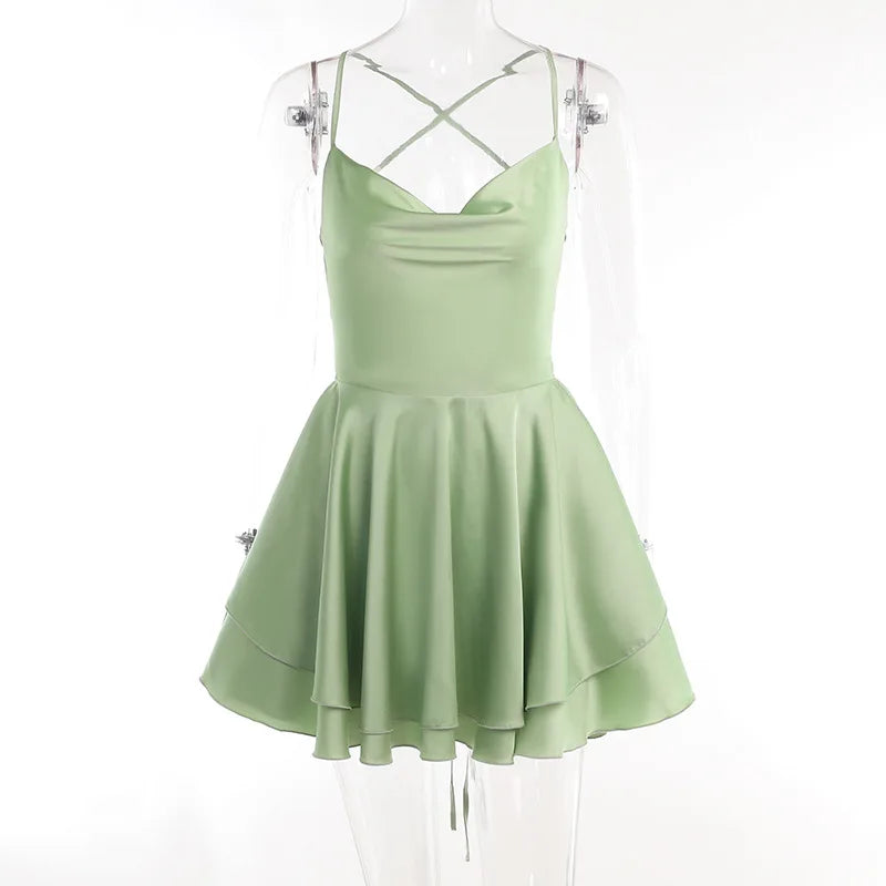 Women | Mini Dress | Open Back | Ruffled Hem | Cowl Neck | Party Elegant