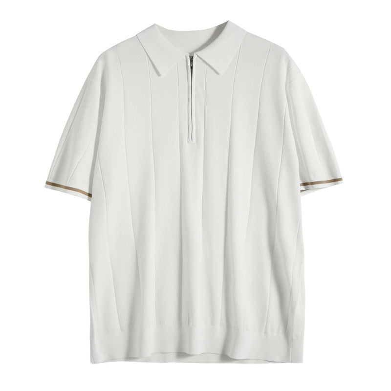 Short-Sleeve Polo with Zipper Closure and Striped Details for Men | Ideal for Everyday Wear
