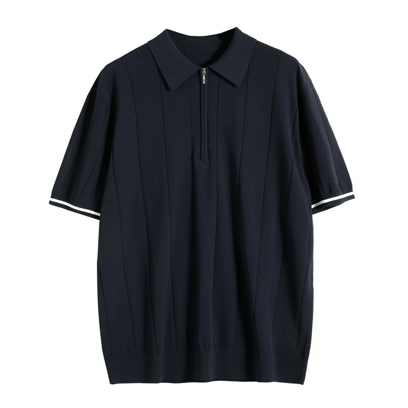 Short-Sleeve Polo with Zipper Closure and Striped Details for Men | Ideal for Everyday Wear