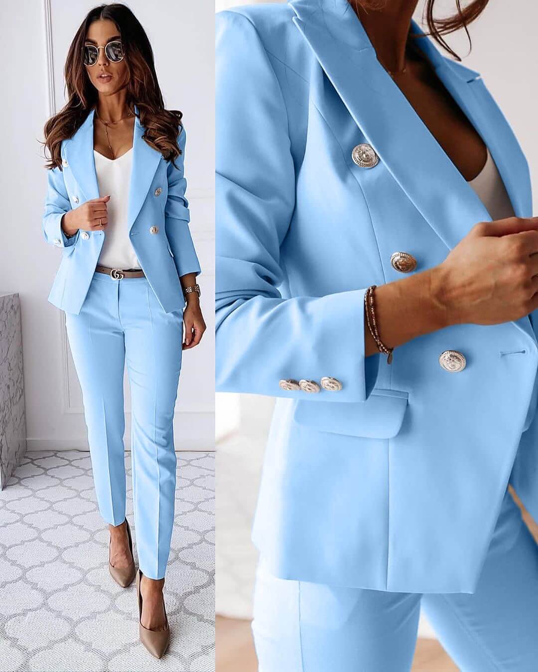 Women | Blazer & Trousers Set | Double-Breasted | Tailored Fit | Elegant Co-ord Suit