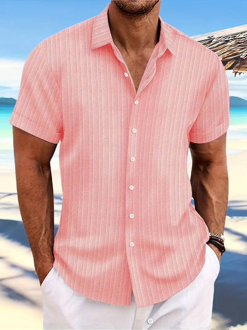 Men | Short Sleeve Shirt | Striped Pattern | Button-Down | Loose Fit | Casual Summer