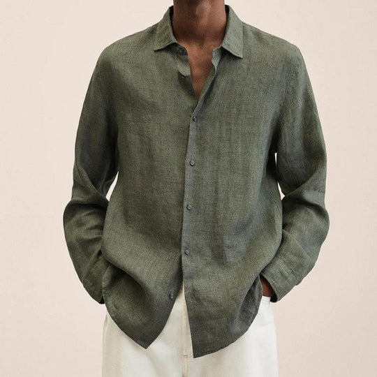 Men | Long Sleeve Shirt | Lightweight | Button-Down | Relaxed Fit | Linen-Look Style