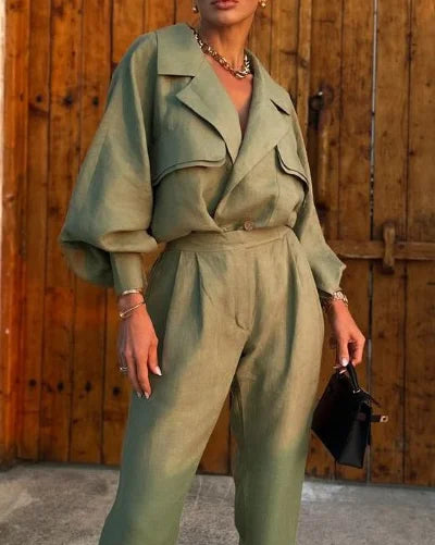 Women | Two-Piece Set | Loose Blazer | Long Pants | Relaxed Fit | Elegant Casual
