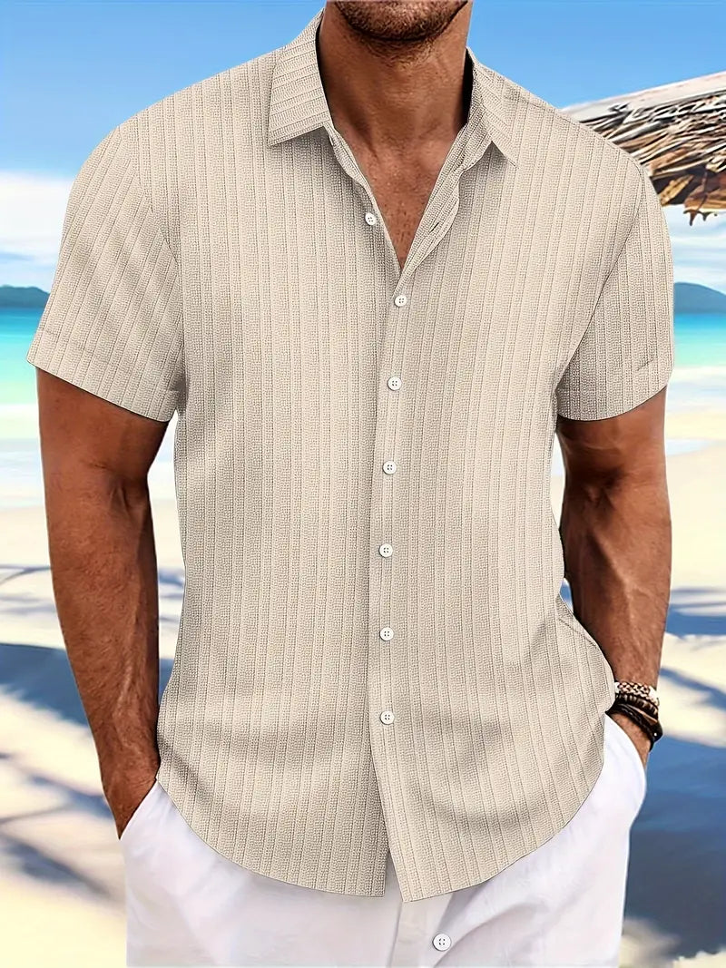 Men | Short Sleeve Shirt | Striped Pattern | Button-Down | Loose Fit | Casual Summer