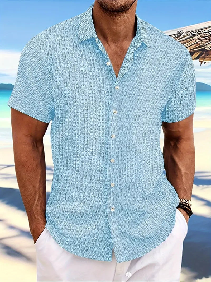 Men | Short Sleeve Shirt | Striped Pattern | Button-Down | Loose Fit | Casual Summer