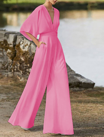 Women | V-Neck Jumpsuit | Wide-Leg | Batwing Sleeve | Elegant Casual