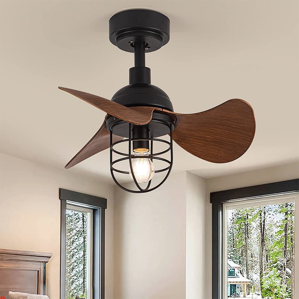 Cute Contemporary Ceiling Fan with Light Dark Walnut | E27/E26 LED Compatible | Remote Control | 8–18 m² Room Size
