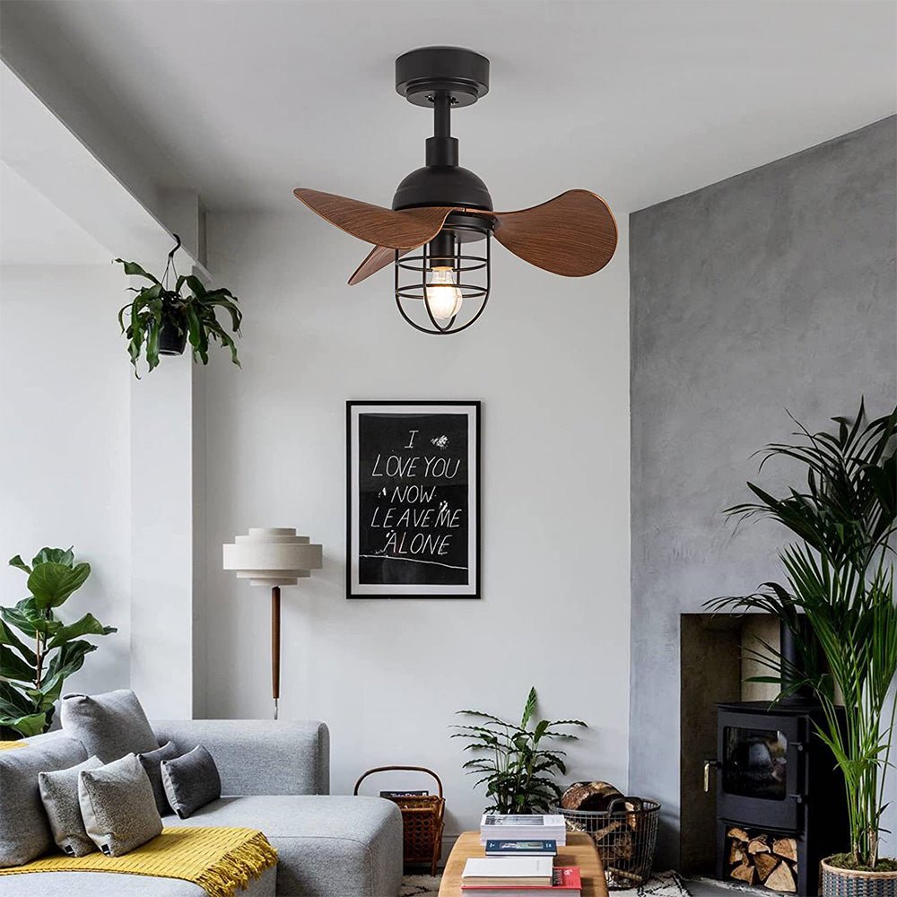 Cute Contemporary Ceiling Fan with Light Dark Walnut | E27/E26 LED Compatible | Remote Control | 8–18 m² Room Size