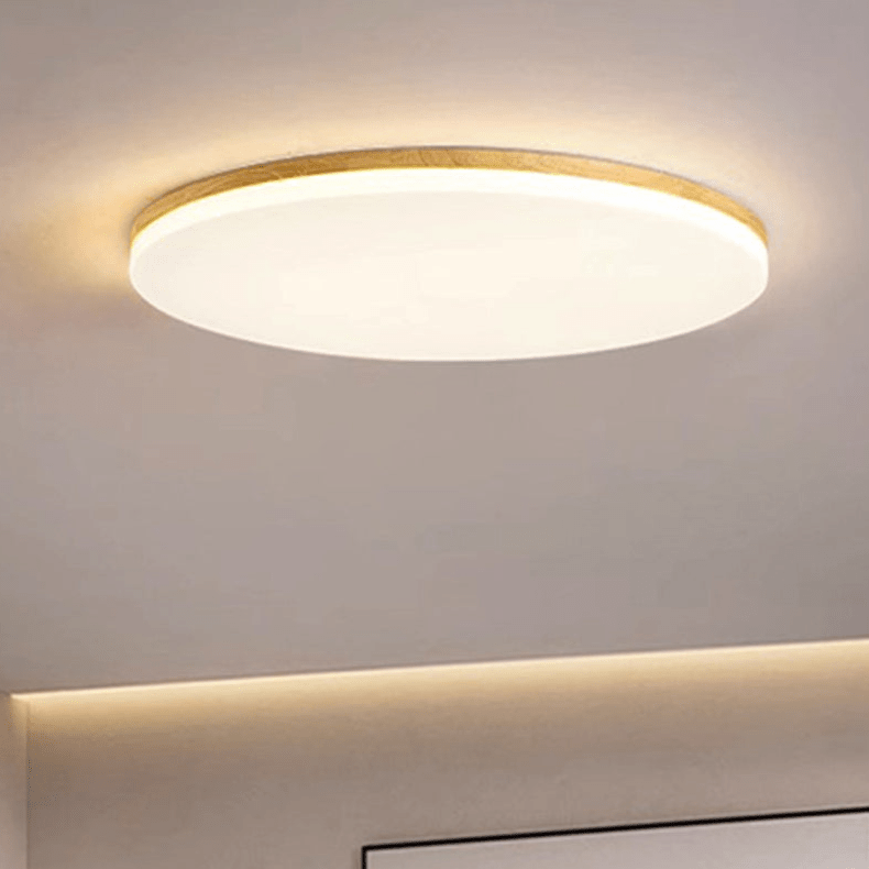 Round LED Ceiling Lamp Acrylic Flush Mount Light | Wood Finish | Minimalist Indoor Ceiling Lighting | 10–15㎡ Coverage