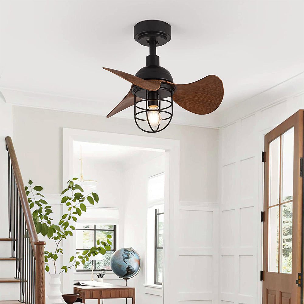 Cute Contemporary Ceiling Fan with Light Dark Walnut | E27/E26 LED Compatible | Remote Control | 8–18 m² Room Size