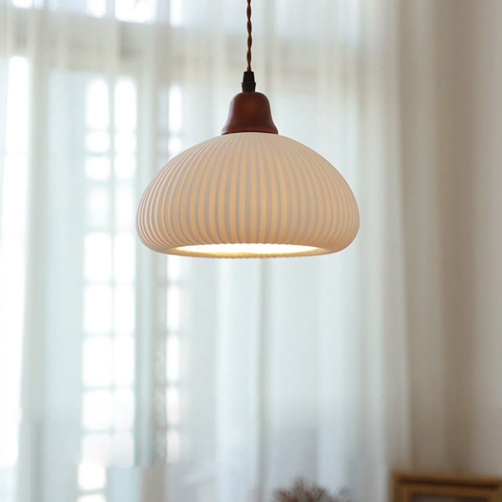 White Ceramic Pendant Lamp | Rustic Metal & Ceramic Ceiling Light | E26 LED/Incandescent | Adjustable Hanging 1.5m | Living Room Kitchen Dining Room